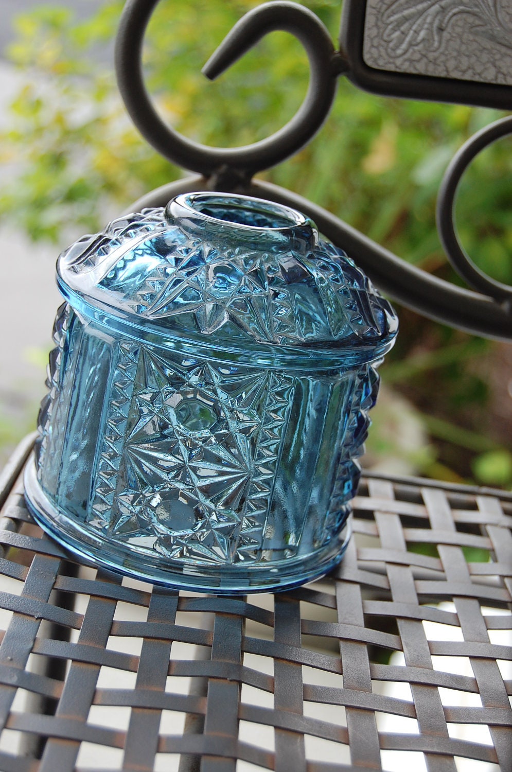 RARE 1950s Indiana Glass Company / Fairy Lamp Globe / Shade / Stars & Bars Pattern / Smoke Blue / ING7