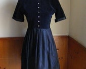 Vintage 40s dress black velvet taffeta goth rhinestone small