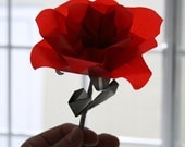 Origami Rose - A single translucent, elegant origami flower folded with radiant vellum paper - Gift Wrapping, Gift Idea