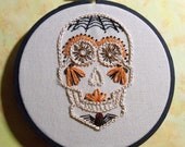 Macabre Sugar Skull - Home Decor Ornament, Orange, Black, Spiderweb, Spider Spooky, Halloween