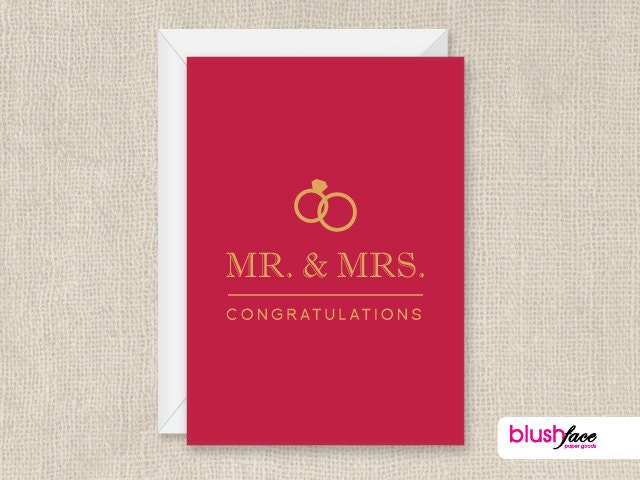 Simple Engagement or Wedding Congratulations Card - Mr and Mrs - Congratulations - 5x7 Greeting Card