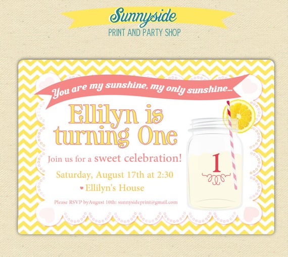 You Are My Sunshine / Pink Lemonade Birthday Party Invite - Printable - Any Age Il_570xn