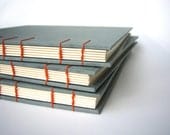 Slate Gray Sketch Book / Guest Book - Coptic Stitch Binding, Gray and Orange, Hand Bound Book, Made to Order