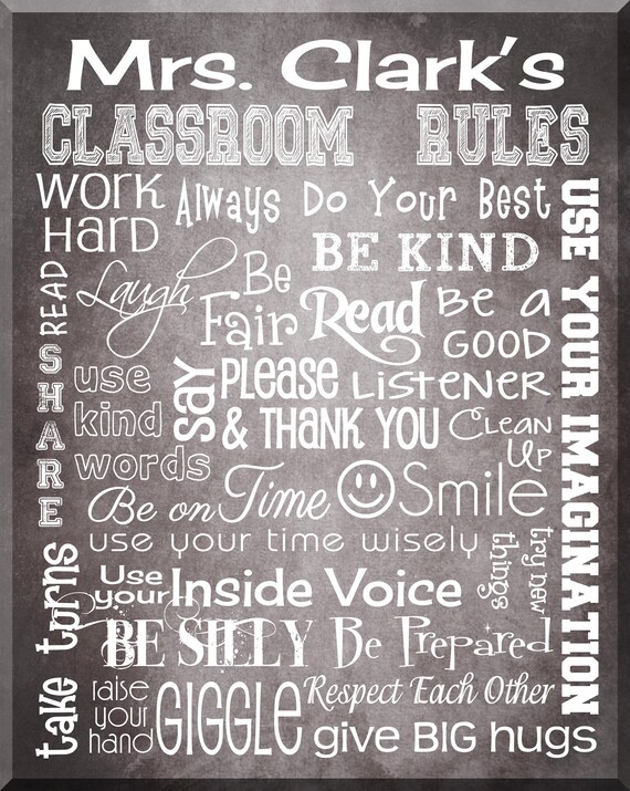 CLASSROOM RULES SIGN - Personalized Teacher Gift - Canvas Word Art - Ready to Hang 10" x 12" Other sizes/colors available Il_570xn