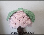 Infant Pink and Green Crocodile Stitch Flower Hat (0 to 3 months) B52