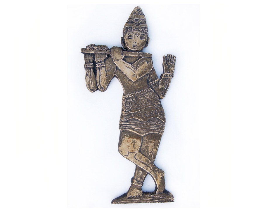 Krishna wall hanging - hindu deity - ceramic wall art -10Kt gold glaze - aged effect - Indian art - Hindu god - spiritual decor