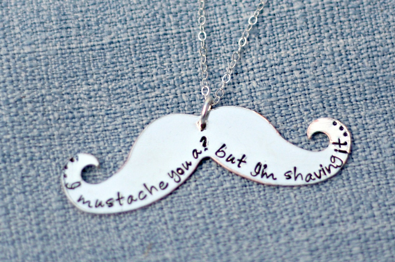 Personalized Jewelry - Hand Stamped Jewelry - Mustache Necklace - Hand Stamped Silver Necklace