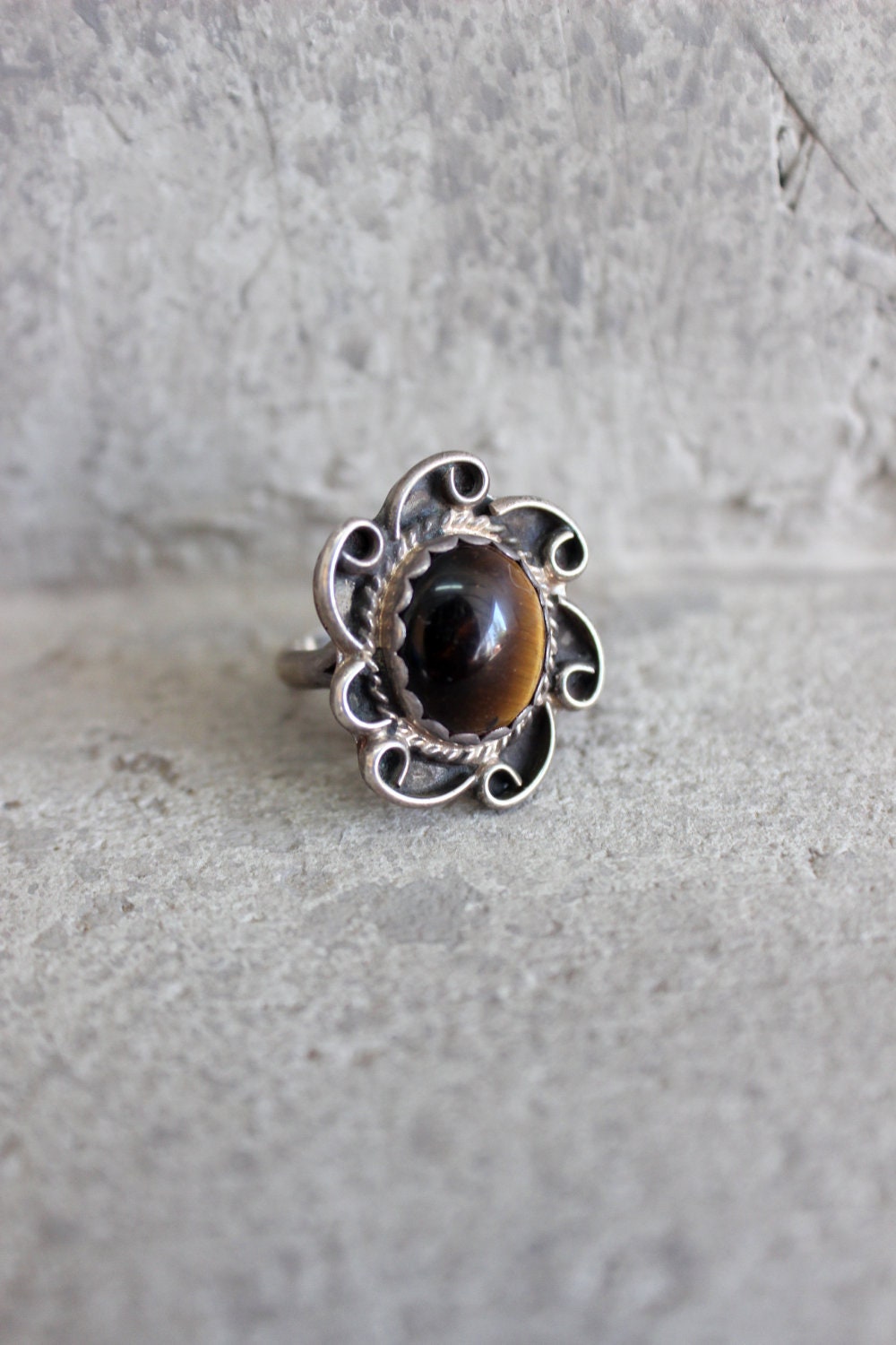 Vintage Ring Tigers Eye and Sterling Silver 5 1/2