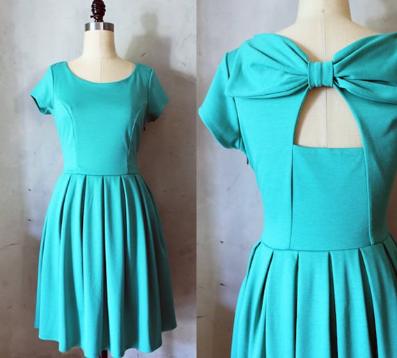 HOLLY GOLIGHTLY JADE - Teal dress with pockets // pleated skirt // back cut out // bridesmaid dress // vintage inspired // day // party