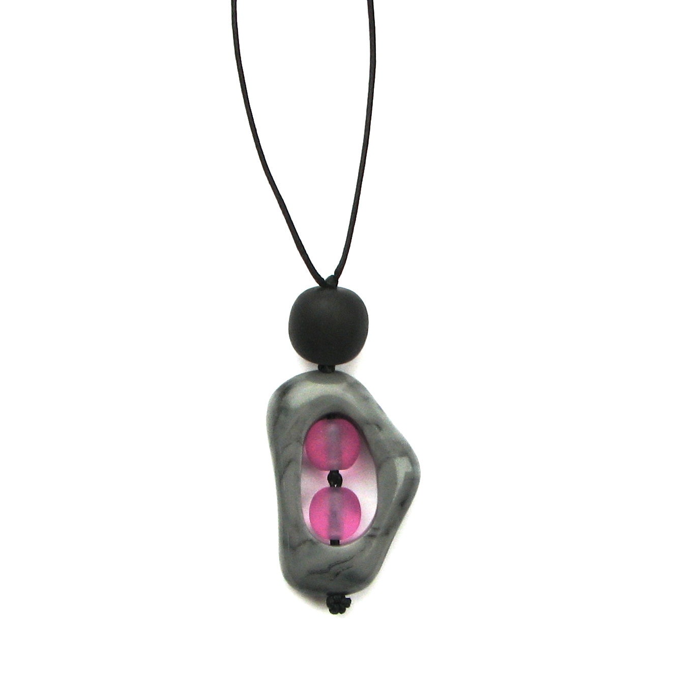 Baby Safe Mom Necklace - Non Toxic Resin Nursing Breastfeeding Necklace - 'Twiddle Buster' - Grey and Pink