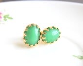 Apple Green Earrings Studs Wedding Bridesmaids Gift Earrings Set Spring Green Pale Emerald Moonstone Vintage Glass Something Old MS1
