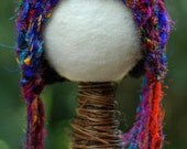 Knit Pixie hat in black with vibrant raw silk trim Newborn