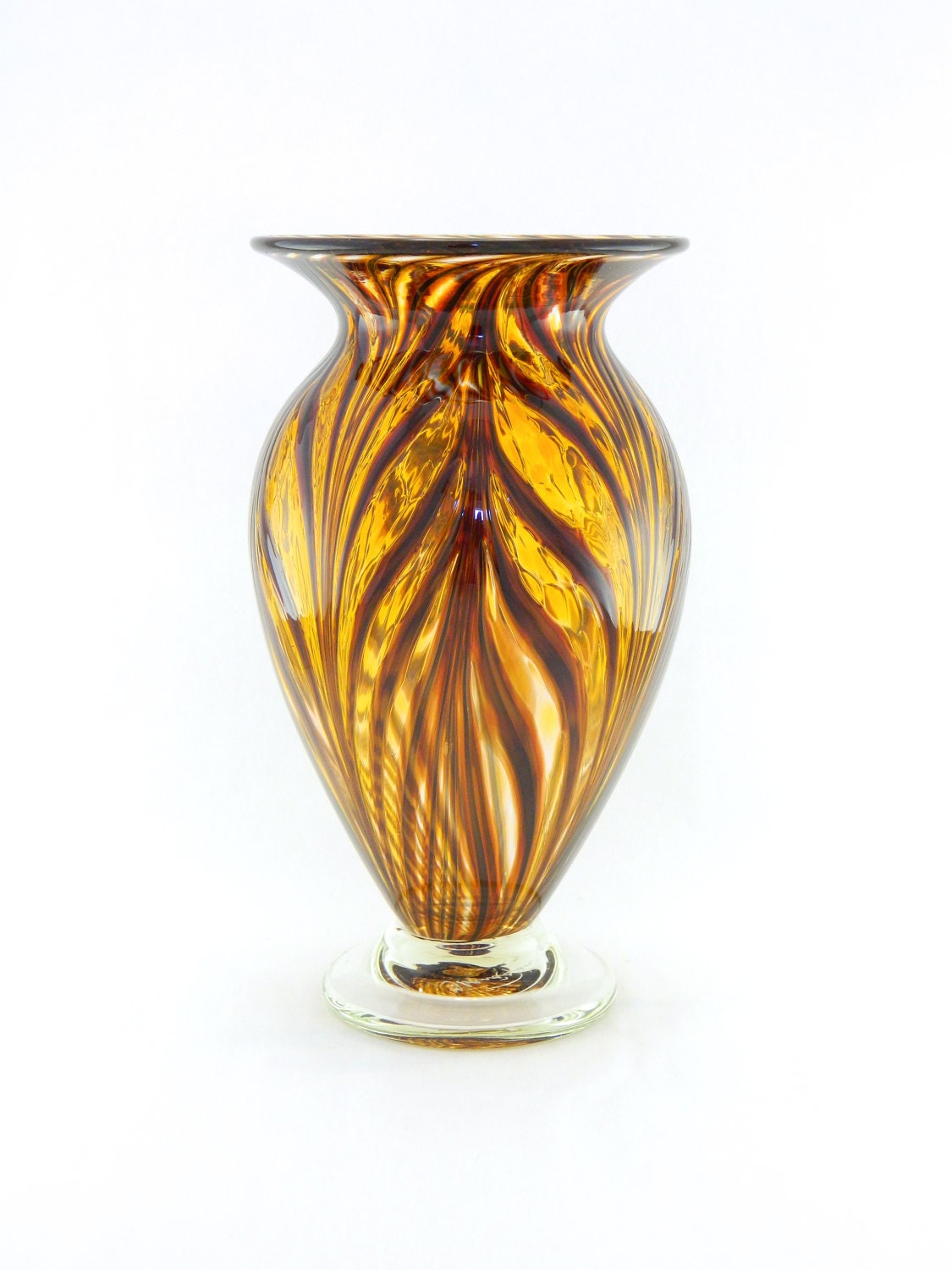 Hand Blown Art Glass Vase Gold Amber Scarlet By Paradiseartglass 9837