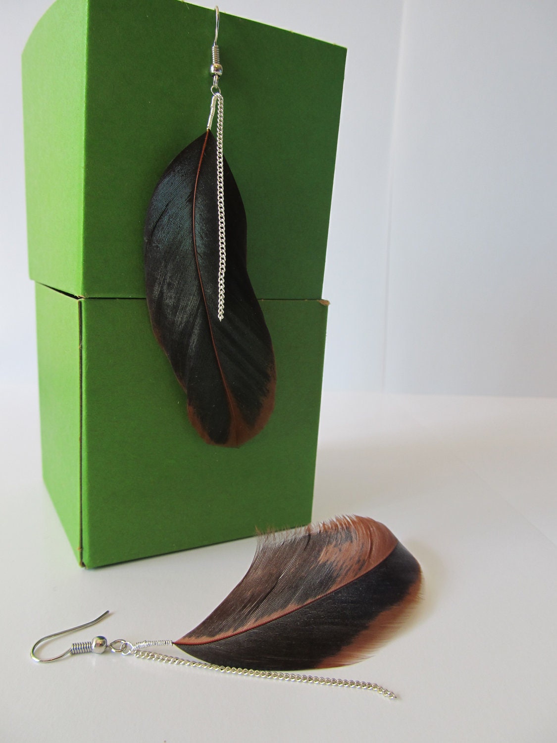 Natural Feather Earrings, long dangle earrings