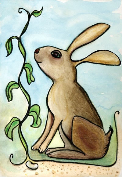 Jackrabbit and the Beanstalk illustration - large vertical giclee