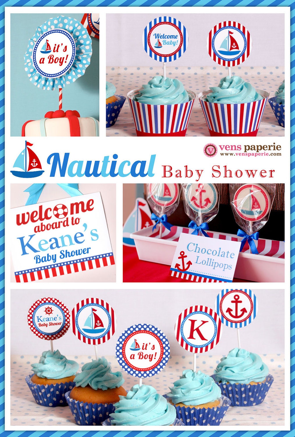Nautical Baby Shower Package Personalized FULL Collection Set - PRINTABLE DIY - BS826CA1x Il_570xn