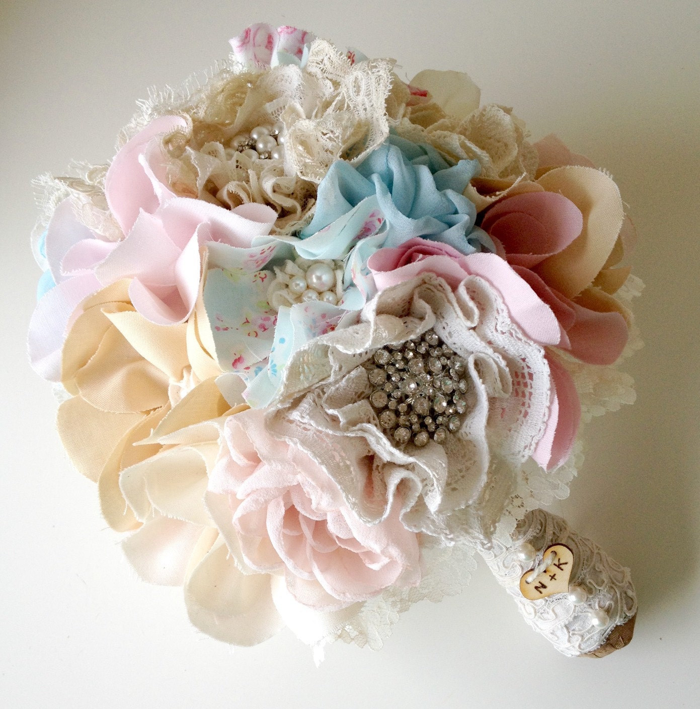 Fabric flower bouquet, Shabby chic weddings, Wedding bouquet, Blue bridal bouquet, Unique wedding bouquet