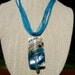 Blue and White Lampwork Glass Pendant with Ribbon Necklace