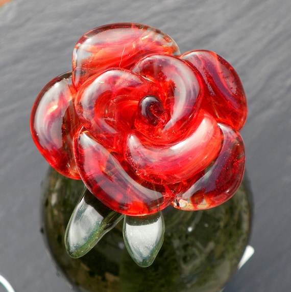 Wine Bottle Stopper Glass Rose Red Flower Stainless by UntamedRose
