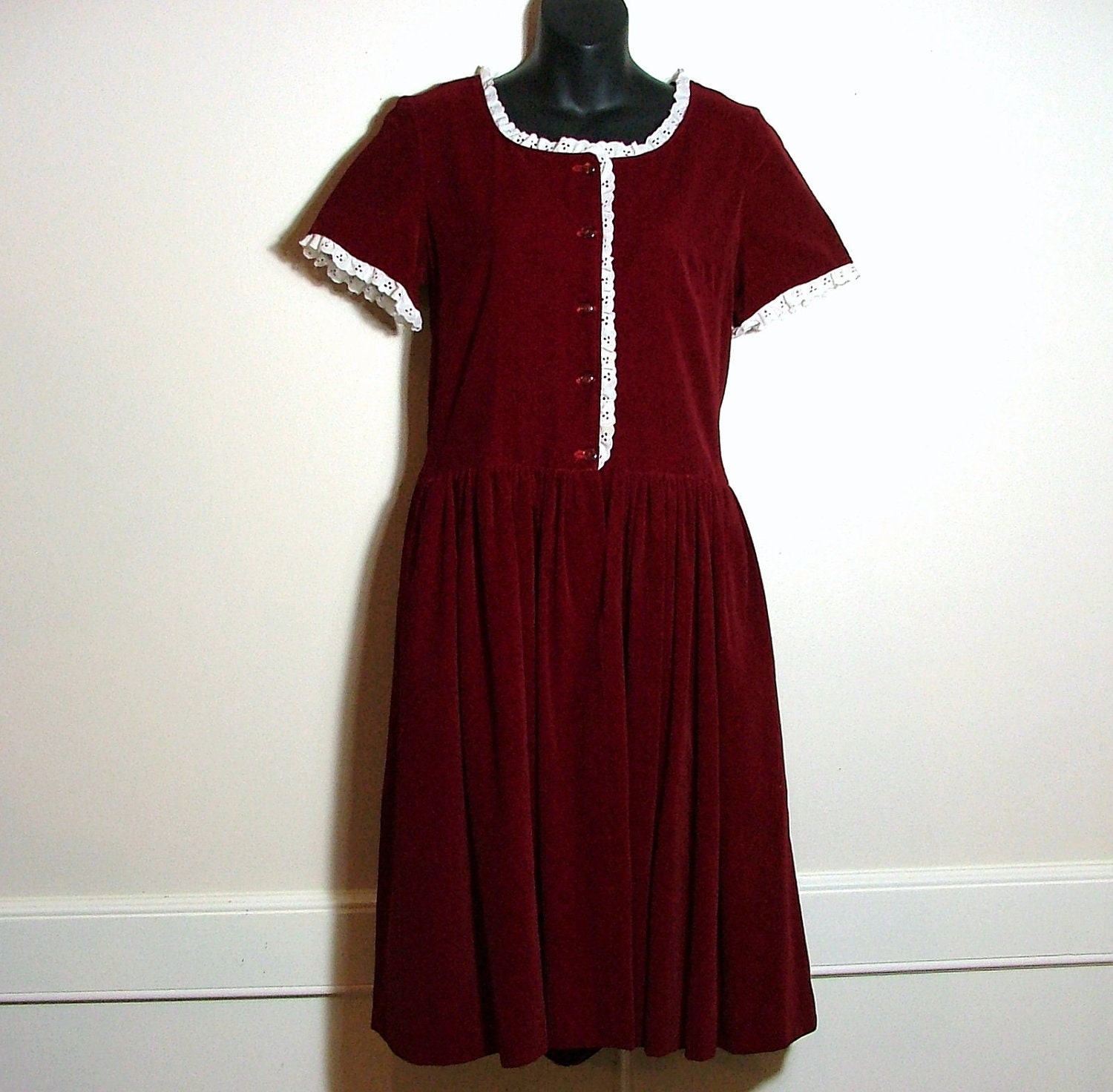 Vintage Red Velvet Party Dress Handmade OOAK Junior Size Large 11 13