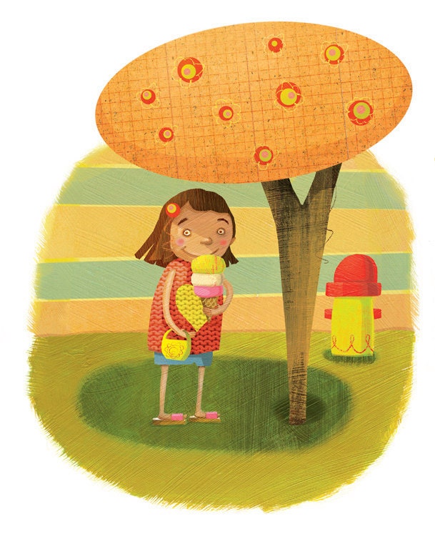Girl with ice cream - Illustration print - Summertime art for girl's room or kitchen - 8"x10" - JaneySuperette