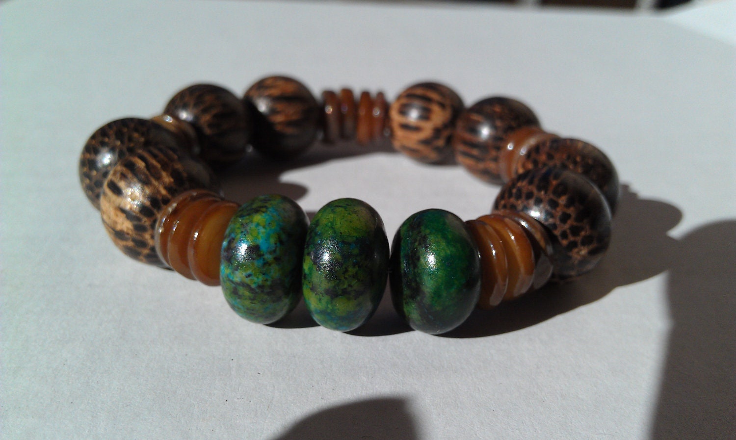 Jungle chunky wood stretchy beaded bracelet