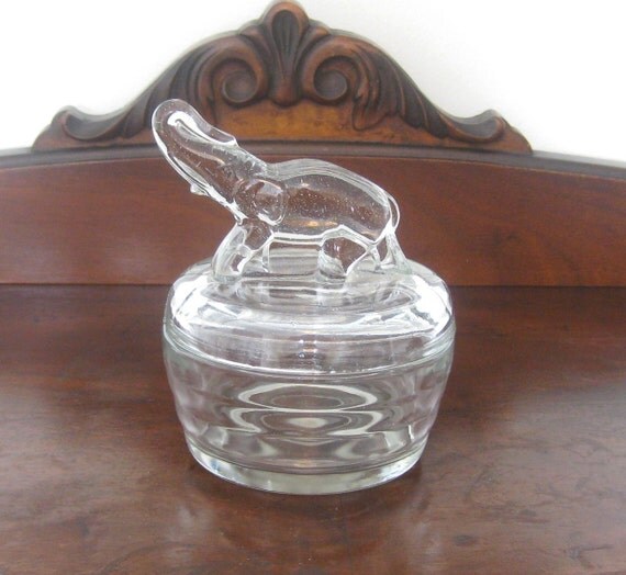 Glass Crystal Elephant Powder Jar by MoseleyAndStokes