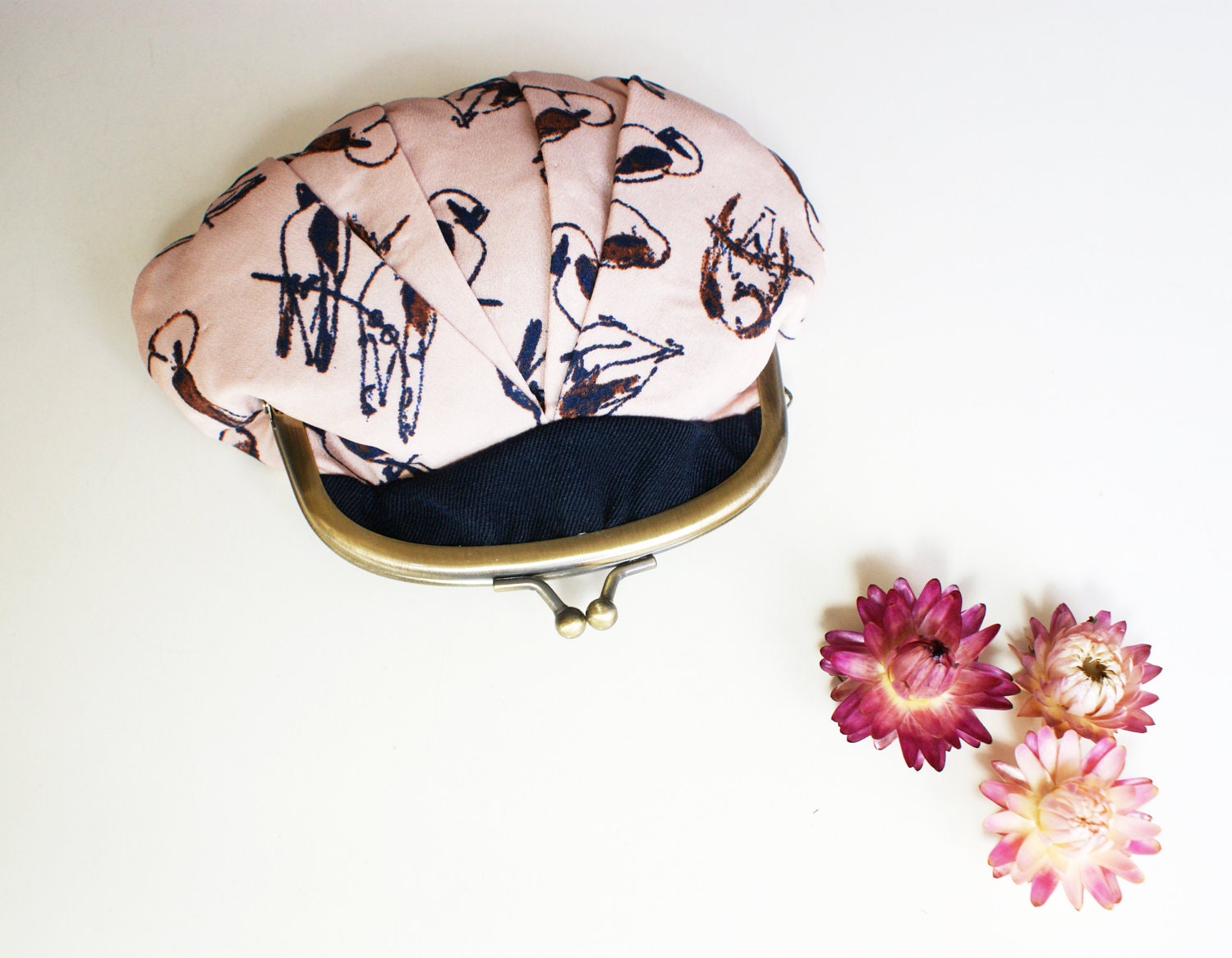 Coin purse blue and pink with birds