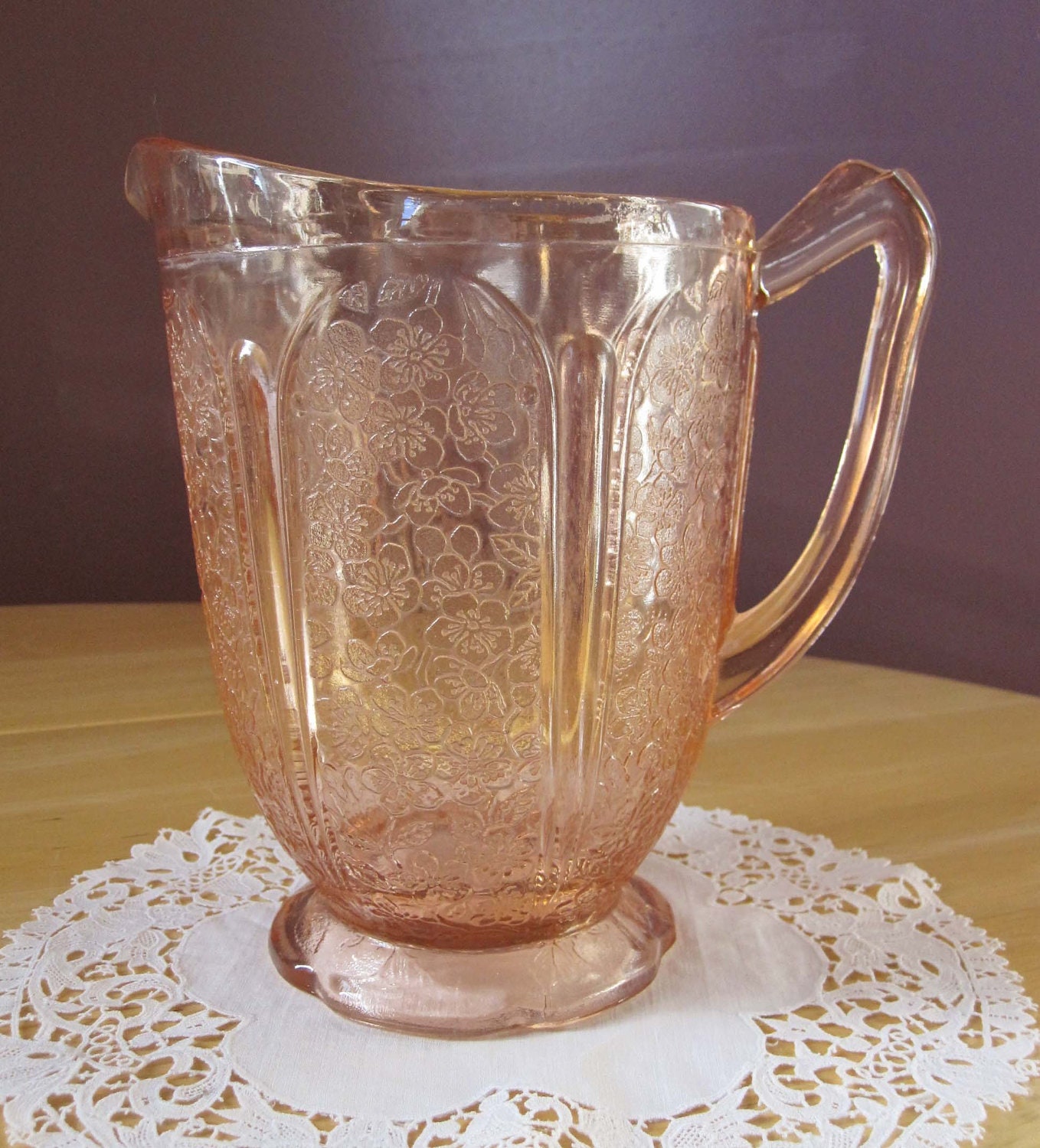 A Great Pink Depression Glass Pitcher In Cherry By Zulashouse