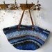 Market BASKET / BAG - recycled crocheted embroided blue basket