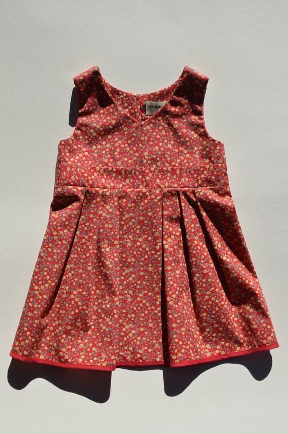 Baby dress red and yellow floral cotton 3 by VictoriaGraceClothes