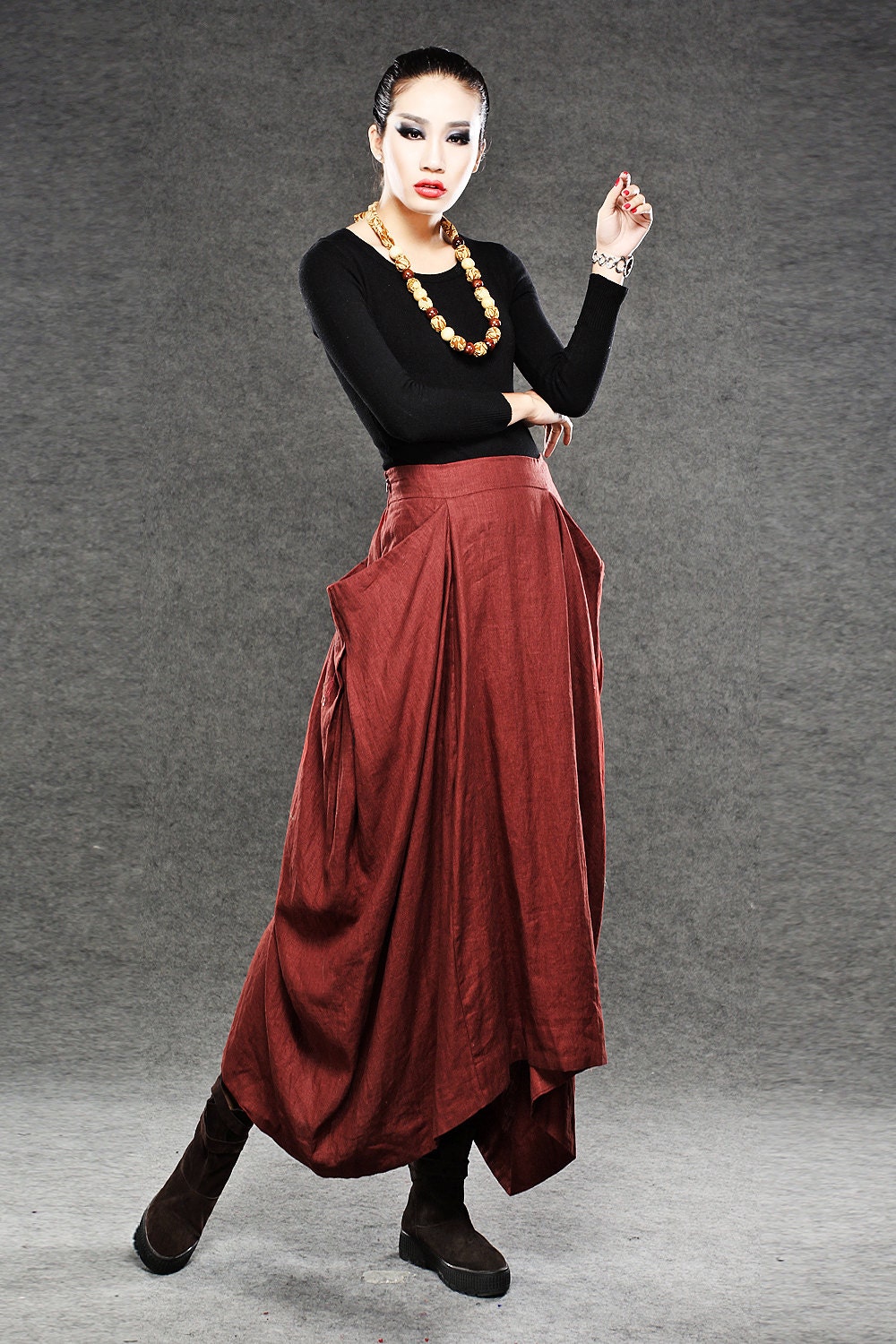 Maxi skirt Long skirt in red  linen skirts