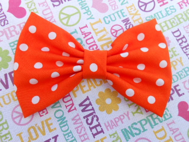 Orange Flame/ White Meduim Polka Dots Hairbow, Girls Hair bow, Fabric Hair Bow