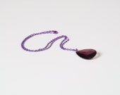 Dark Purple Crystal Pendant Necklace w/ Purple Color Chain Oval Cut