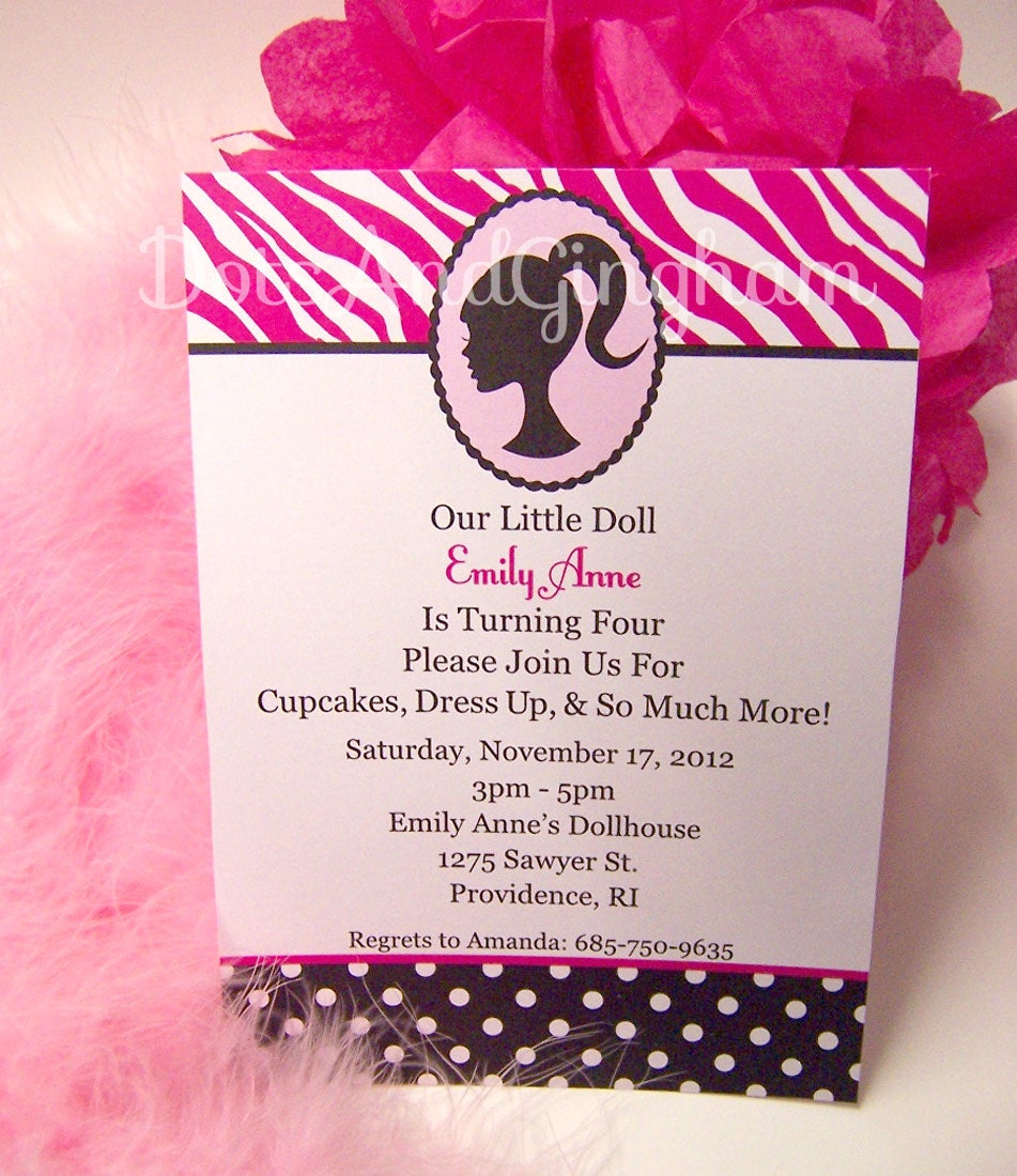 Barbie Invitation-Barbie Vintage Invitation-Barbie Invite Barbie Pink Zebra Invitation-Vintage Barbie Invitation-Printable Barbie Invitation Il_570xn