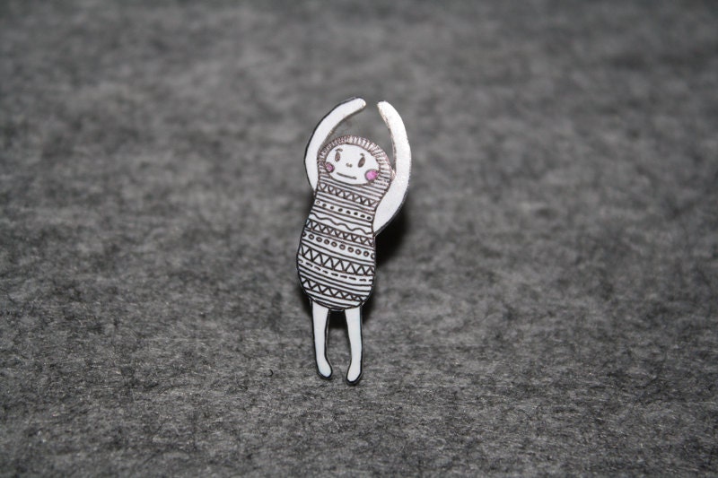 Miki the Eskimo brooch (hand drawn on shrinky plastic)