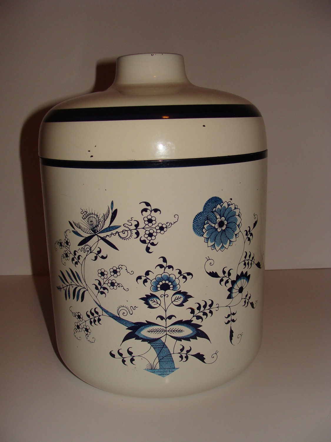 Vintage LacquerWare Tall Canister Large Cookie Jar Bohemian Kitchen