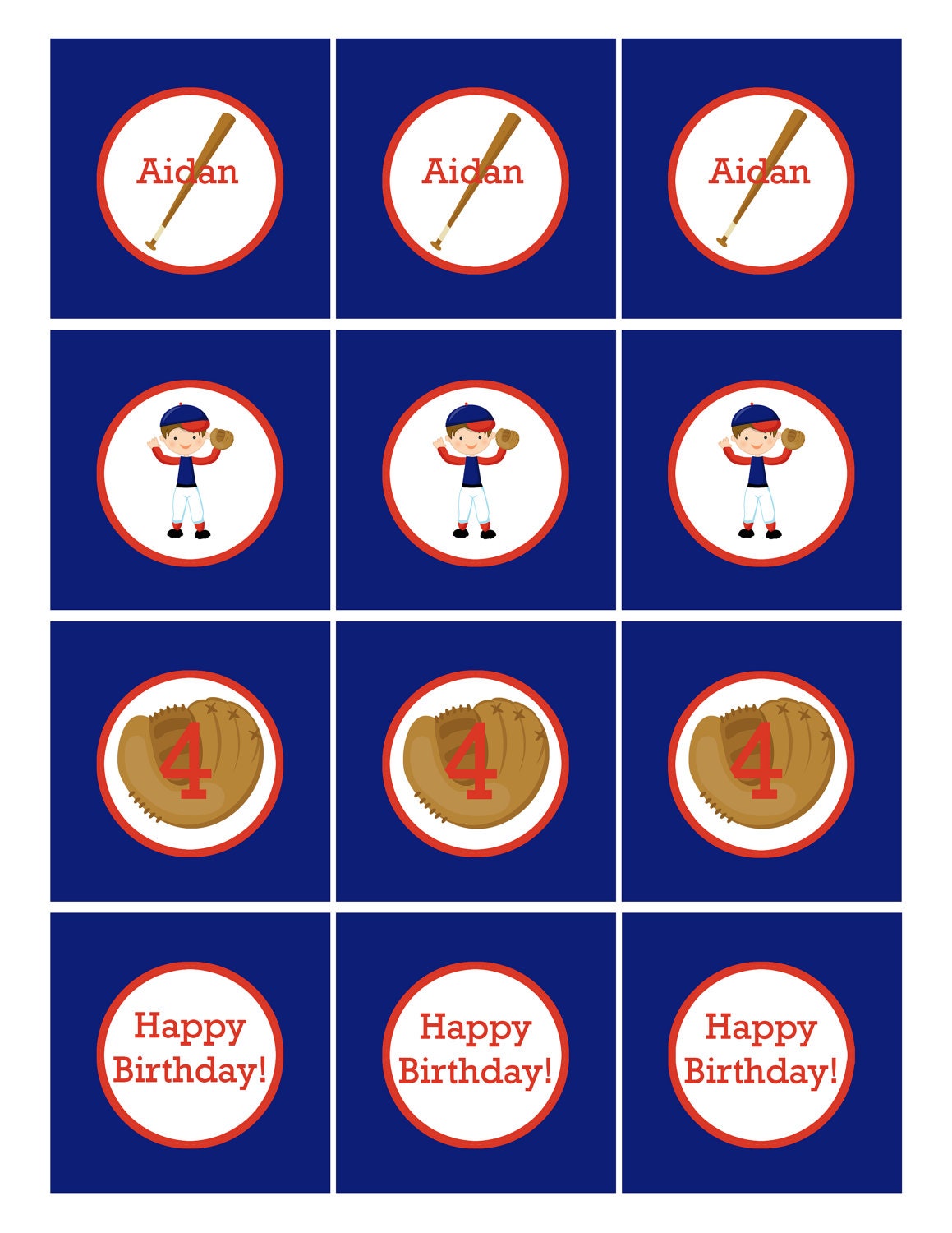 Printable Red and Blue Baseball Birthday Cupcake Toppers Il_570xn