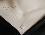 Button Pearl Pendant with Chain White Minimalist office wear necklace everyday wear gift handmade luxe style
