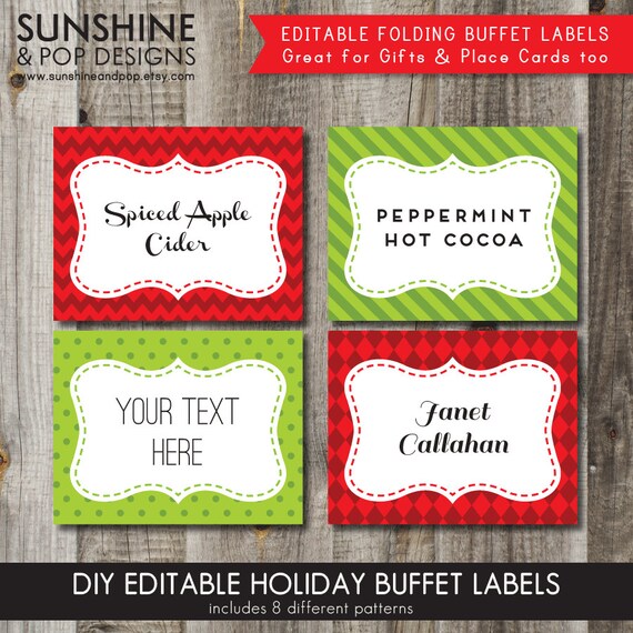 Cyber Sale - 20% Off - INSTANT DOWNLOAD - 8 EDITABLE Christmas Folding Buffet Cards, Food Labels, Place Cards Diy Printable Pdf Gift Tag Il_570xn