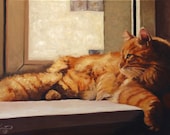Original Fine Art Oil Painting Maine Coon Cat Kitten Ginger High Quality Print 8x10