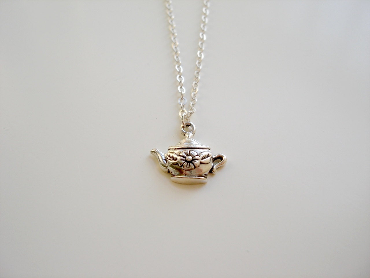 Teapot - Tiny Sterling Silver Floral Teapot Kettle Necklace by Emeline Darling