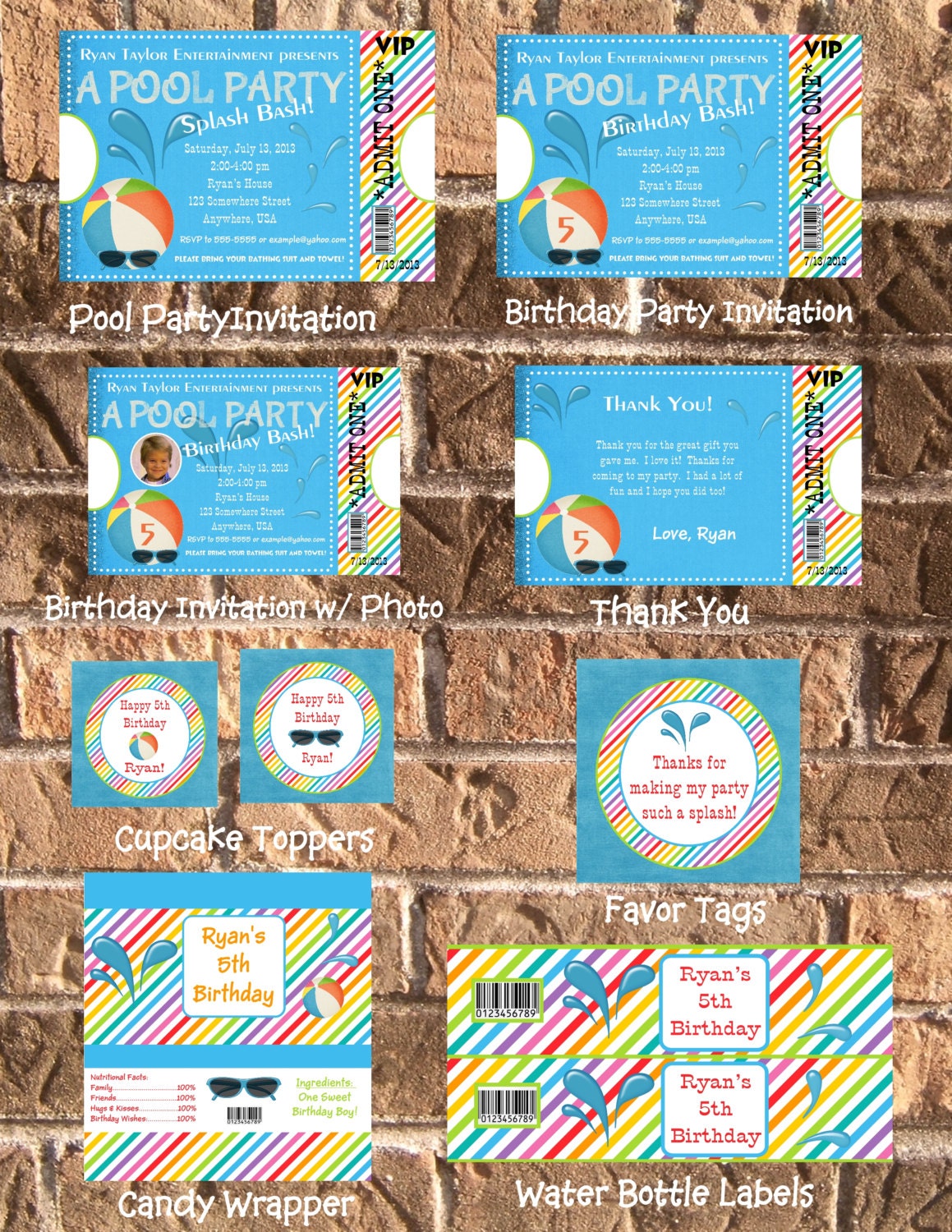 Pool Party or Birthday Party Digital Party Pack 7 items Il_170x135