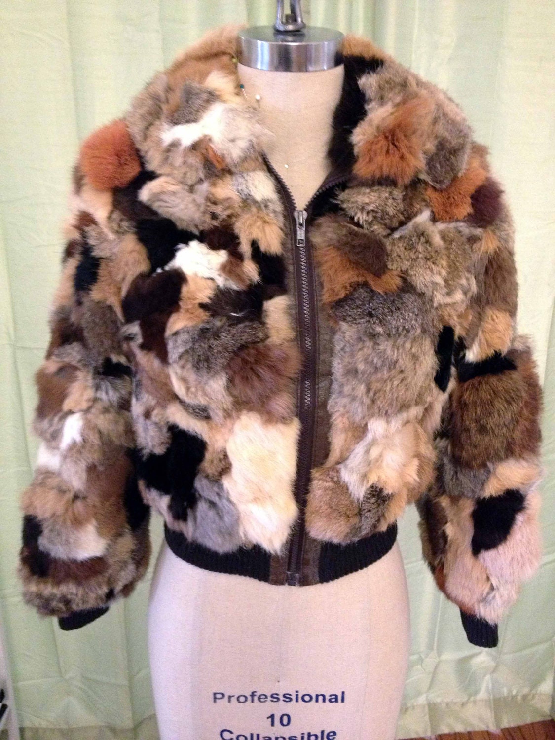 Vintage 1980's Rabbit Fur jacket patchwork size by Ionaclothing