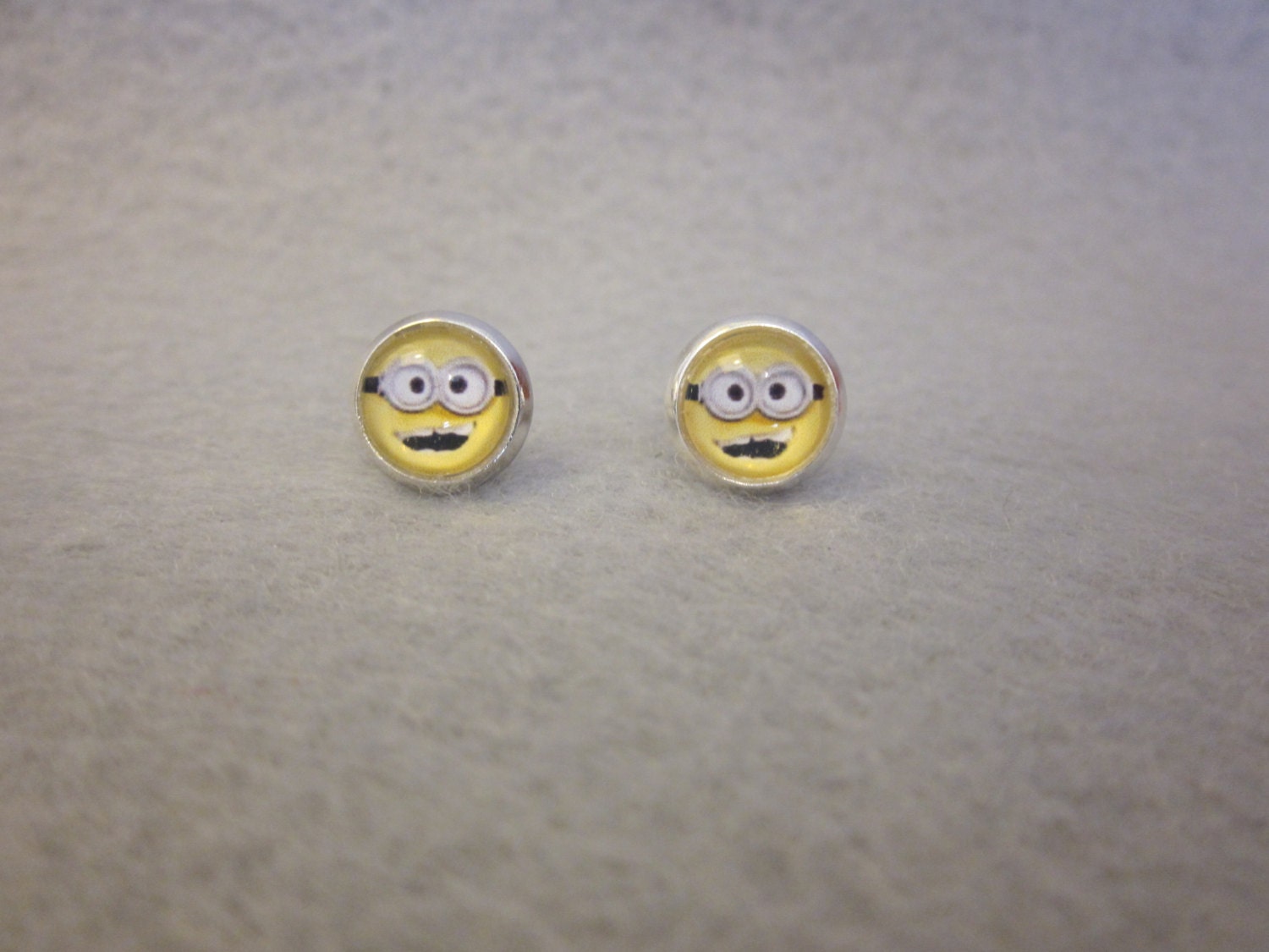 Minion Earrings with Silver Rim