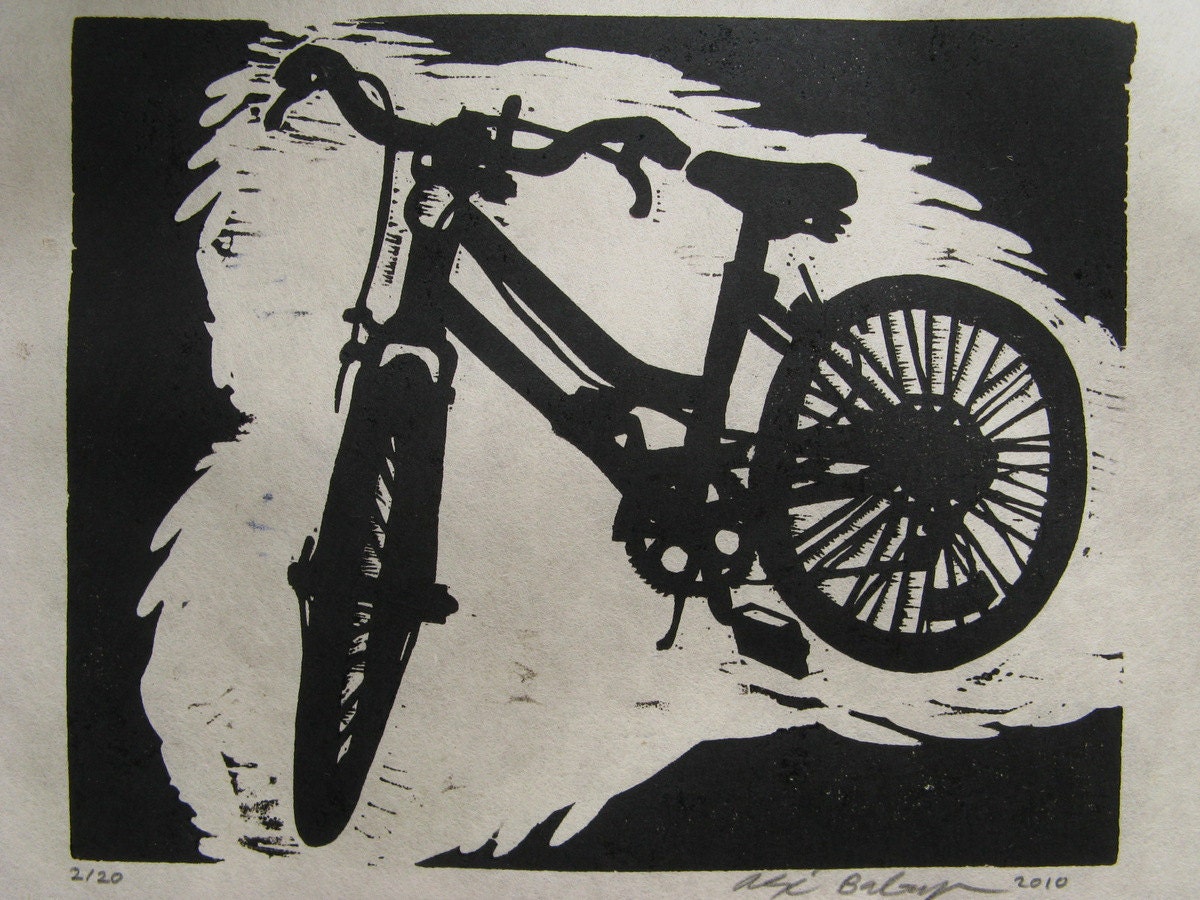 Bike woodcut print