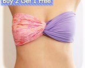 Bikini Bra Top Swim Swimsuit Spandex Bandeau Swimwear Beach Pink Lace Print - Lilac Twisted Bandeau, Strapless Bra, Top, Bandeau Bikini
