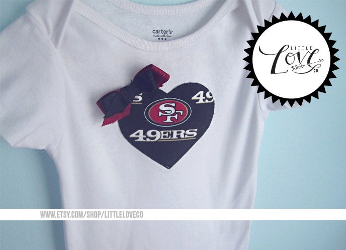 Heart 49ers NFL Football Onesie - Baby Girl Heart NFL Onesie - NFC - All Teams - All Sizes, Onesie or T-Shirt - Made to Order