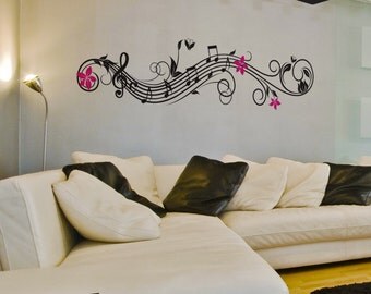 Musical Flowers Wall Decal Music Wall Decal Home Decor Wall