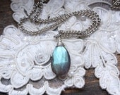 labradorite necklace, sterling silver gemstone jewelry, blue pendant, under 50